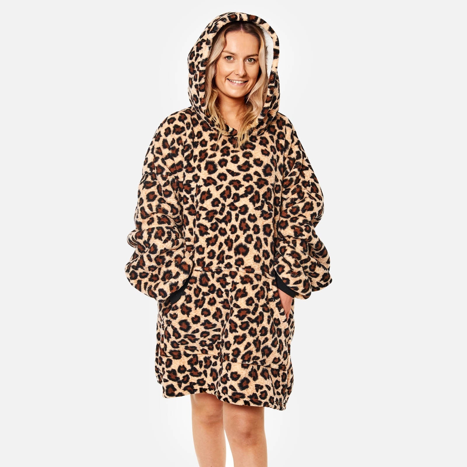 Leopard Print Oversized Hoodie Blanket Giant Wearable Sherpa pic
