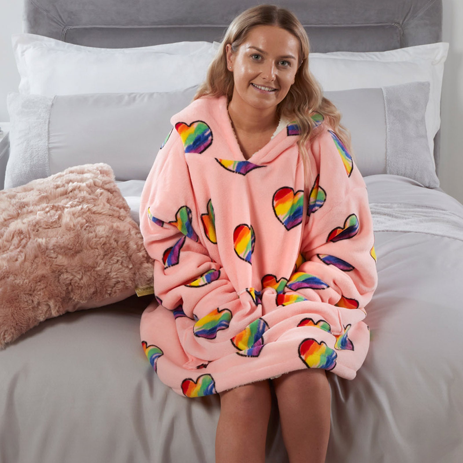 Rainbow Love Heart Hoodie Blanket Oversized Wearable Fleece Etsy UK