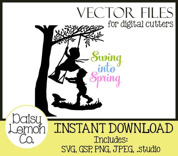 Download Vector File Spring Girl Boy Silhouette Children Playing Etsy