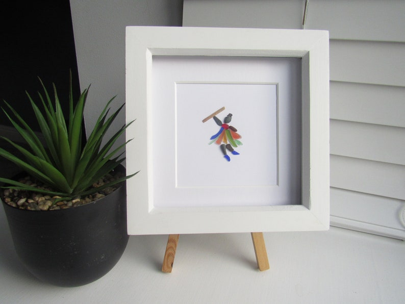 pebble art gift for him traditional English folk dance pebble picture summer dance sea glass and pebble Morris dancer blue sea glass