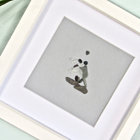 pebble art gift for him traditional English folk dance pebble picture summer dance sea glass and pebble Morris dancer blue sea glass