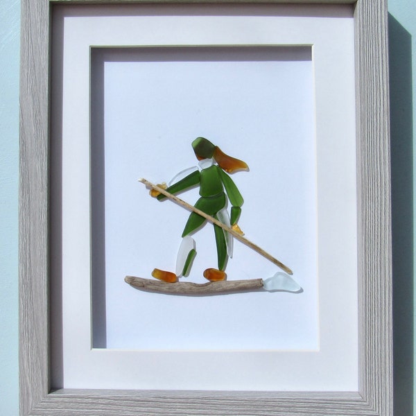 paddle boarding gift for her, paddle boarding sea glass and pebble picture, flat water paddling sea glass picture, paddle boarding
