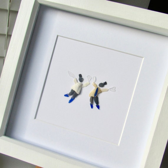 pebble art gift for him traditional English folk dance pebble picture summer dance sea glass and pebble Morris dancer blue sea glass