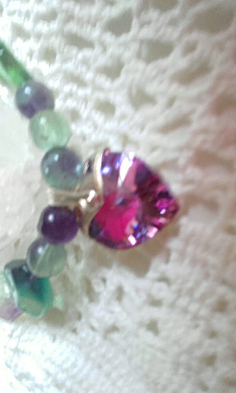 Beaded bracelet fluorite round and Irregular pendant heart Swarosvky mystical surrounds laminated silver woman birthday 40 OFF