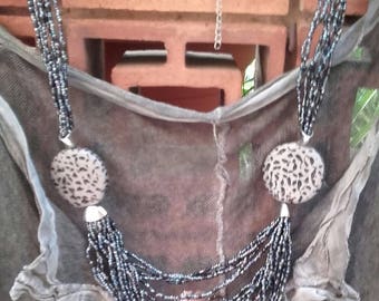 African Necklace Grey Granites Round Pieces Dark Grey Dots Flattering Her Birthday Gift From Them More Discount