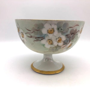 P.H. Leonard, Vienna Austria, Small Footed Bowl, Antique Hand Painted Porcelain Floral Opalescent Bowl