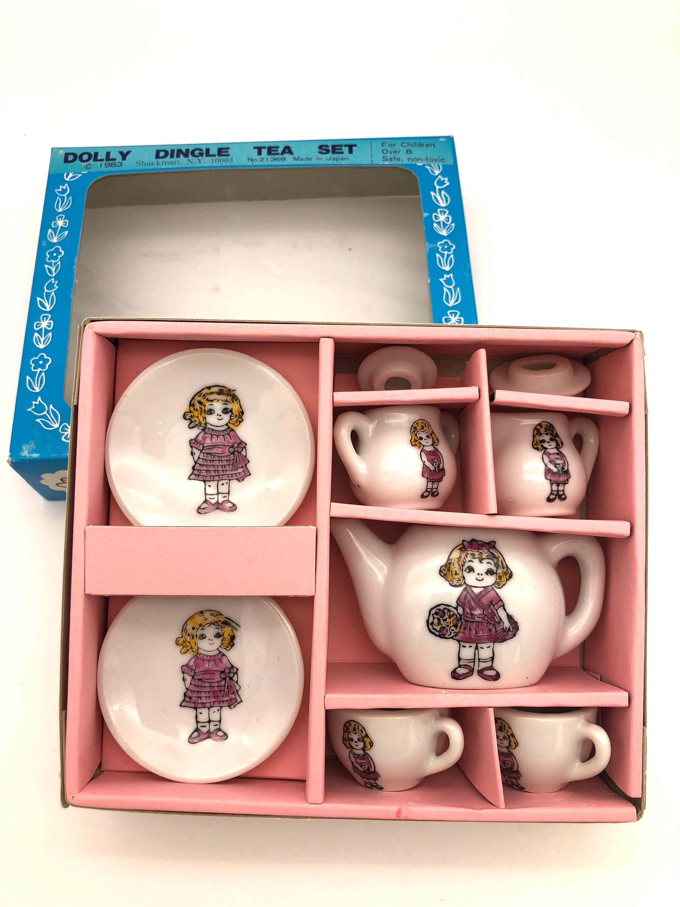 Dolly Dingle Vintage China Tea Set - 9 Piece Miniature Toy, Made