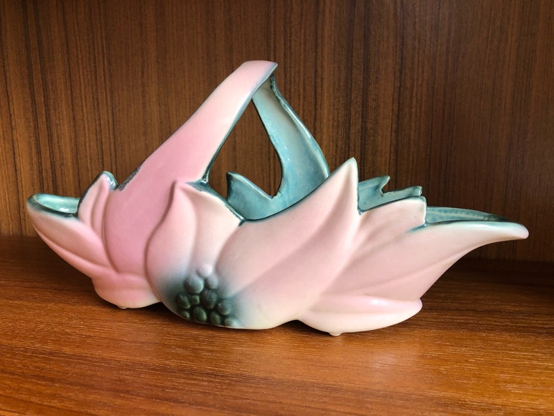 Console Centerpiece Bowl Pink Aqua Vintage Ceramic Bowl