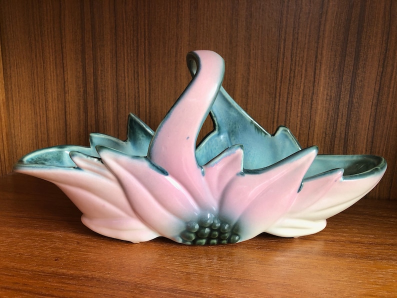 Console Centerpiece Bowl Pink Aqua Vintage Ceramic Bowl