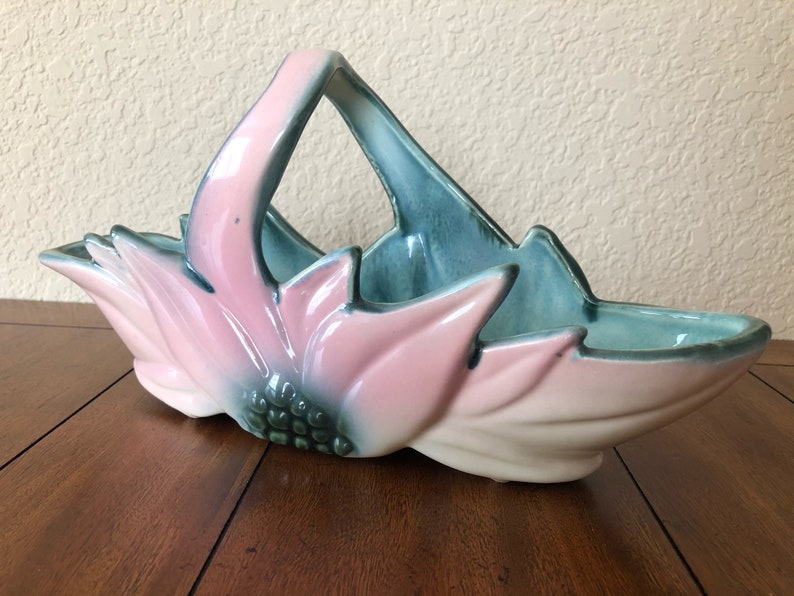 Console Centerpiece Bowl Pink Aqua Vintage Ceramic Bowl
