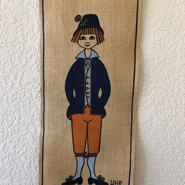 Swedish Wall Hanging UHR Burlap/Jute 1960's Sweden National Costume