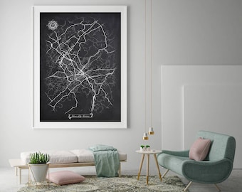 Johnson City Tn Johnson City Tennessee Chalkboard Map Art Black And White Tn Vintage Graphic Detailed Scheme Street Wall Decor