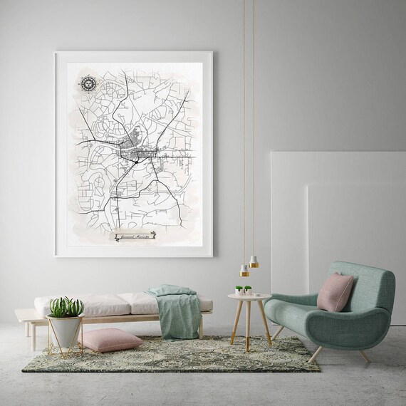 Greenwood Mississippi Watercolor Map Art Black Ink And Light Etsy