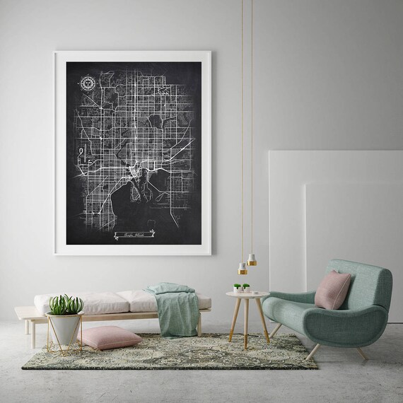 Tampa Florida Chalkboard Map Art Black And White Tampa Fl Etsy