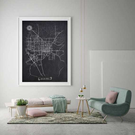 Gainesville Florida Chalkboard Map Art Black And White Etsy