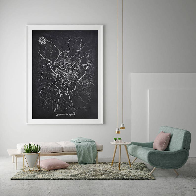 Morgantown West Virginia Chalkboard Map Art Black And White Etsy