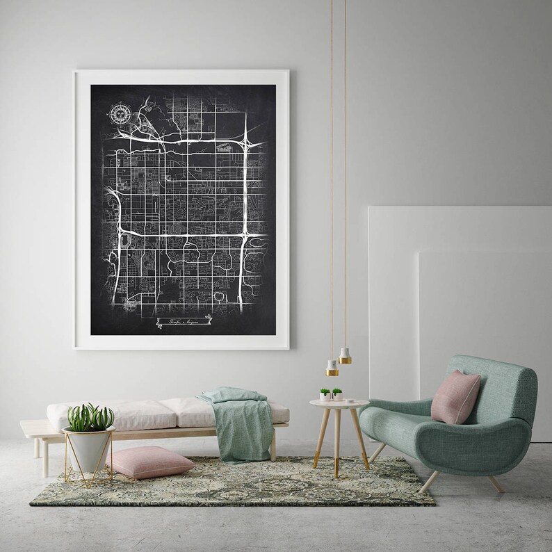 Tempe Arizona Chalkboard Map Art Black And White Tempe Az Etsy