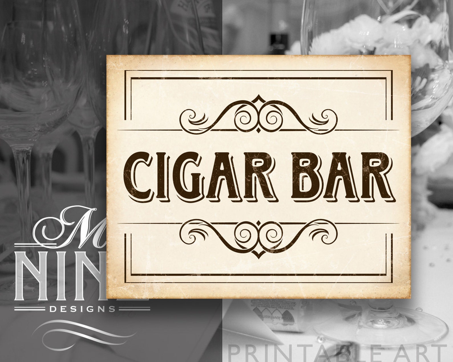 Rustic Cigar Party Printable Art cigar Bar Party | Etsy