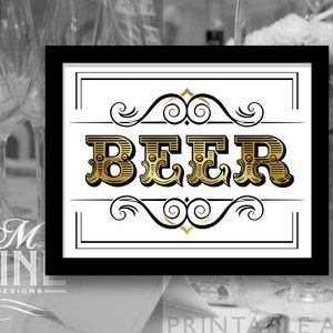 Bier Party druckbare &quot;BIER&quot; Schild, Gold Vintage Party Schilder, druckbare Party Download, Bier Party BWG51