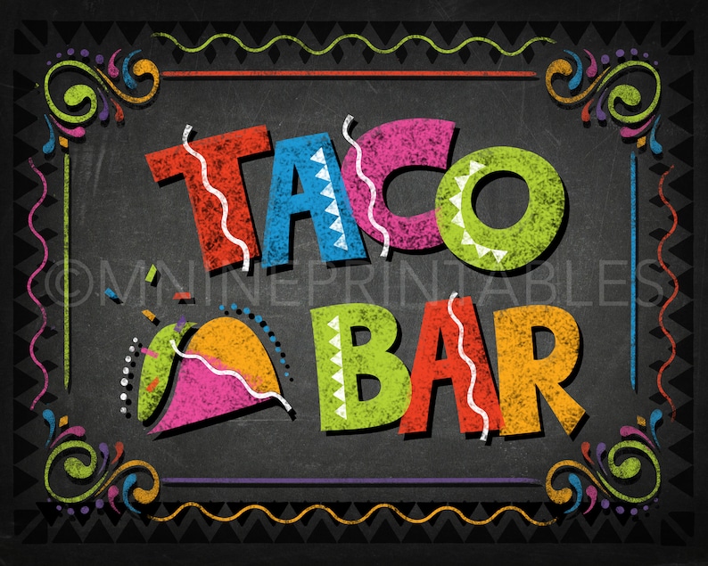 Chalkboard Fiesta Party Sign Printables TACO BAR Sign | Etsy