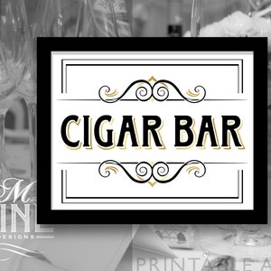 Party Printable Sign &quot;Cigar Bar&quot; Boardwalk Gold, Vintage Party Signs, Printable Party Download, Cigar Party BWG52