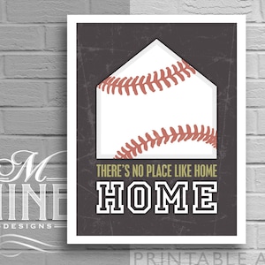 Printable Wall Art &quot;No Place Like Home&quot; Baseball Quote Frame Art Printable Quote, Motivational Print, Sports Décor, Wall Décor 47S3