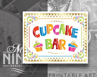 Fiesta Party Sign Printables | CUPCAKE BAR Sign Downloads | Cinco de Mayo Party Signs | Gold Fiesta Party Cupcake Signs FCW27