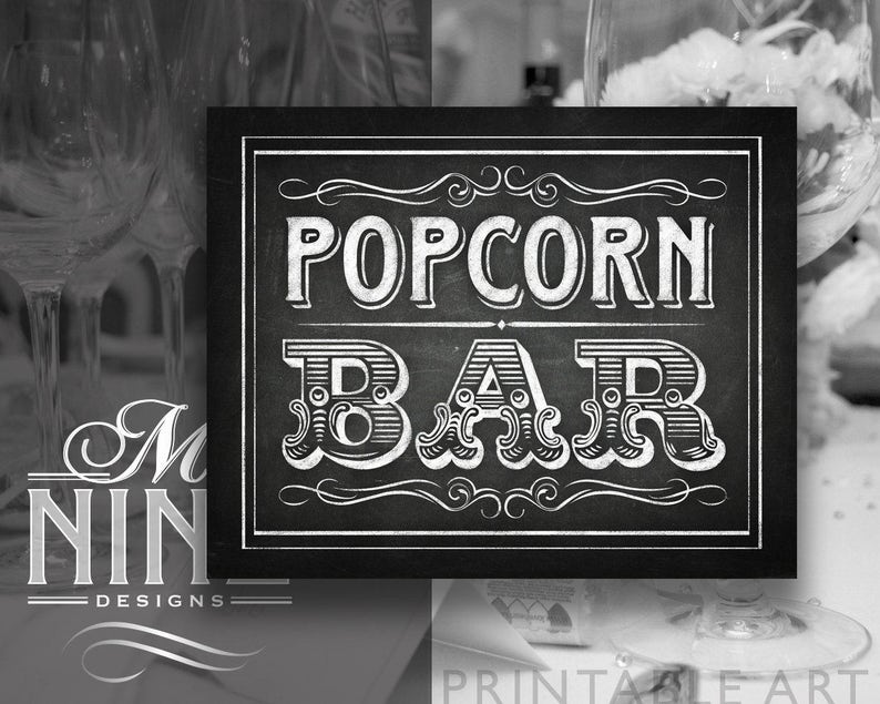 Chalkboard Sign Printables / POPCORN BAR / Sign Downloads Etsy
