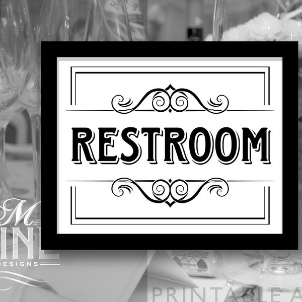 Printable "RESTROOM" Sign Vintage Party Signs, Party Download, Wedding Signs, Restroom Sign BW28