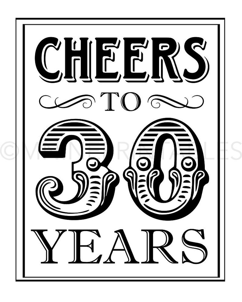Black and White Printable Art cheers to 30 Years - Etsy