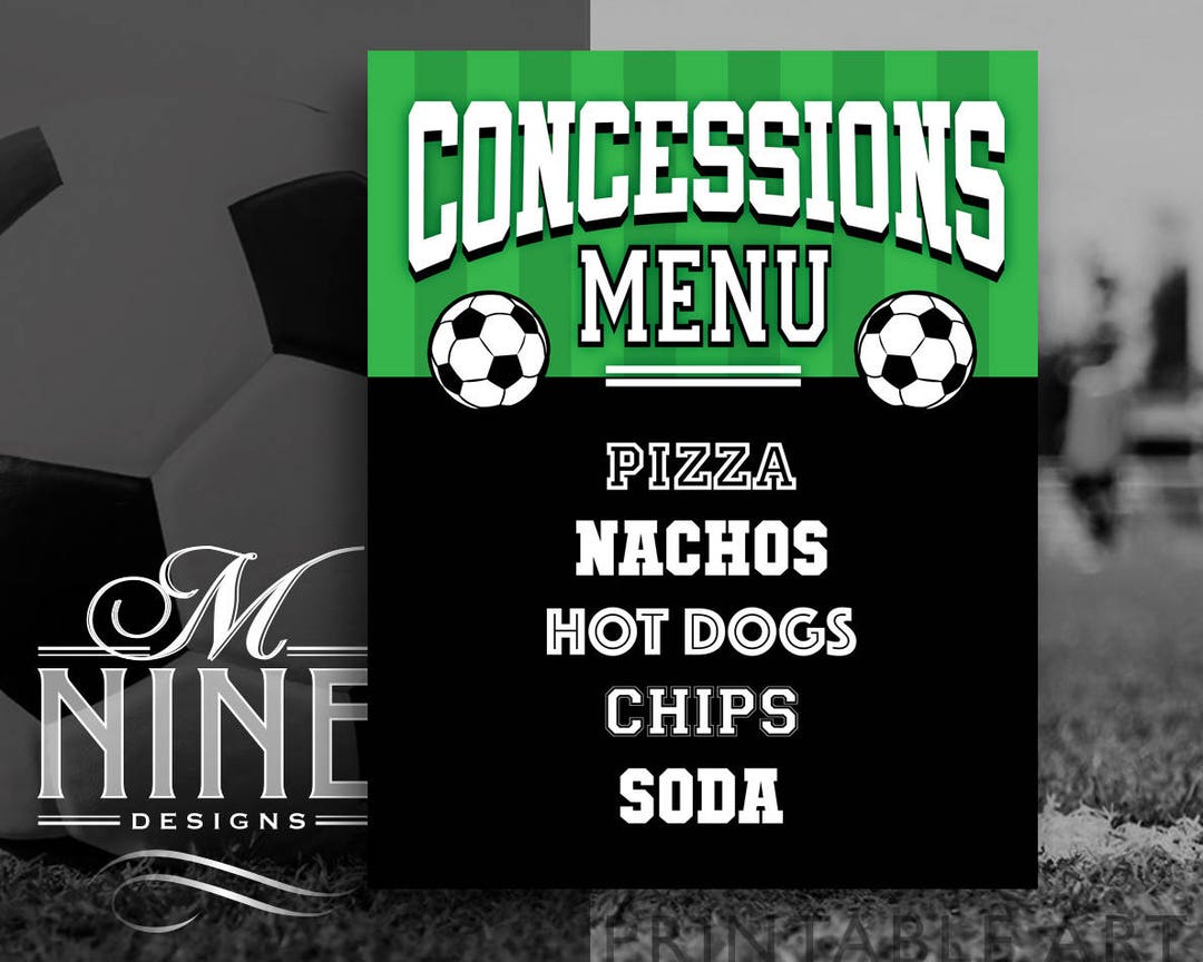 Custom Soccer Concessions Menu Printable, Personalized Party Sign ...