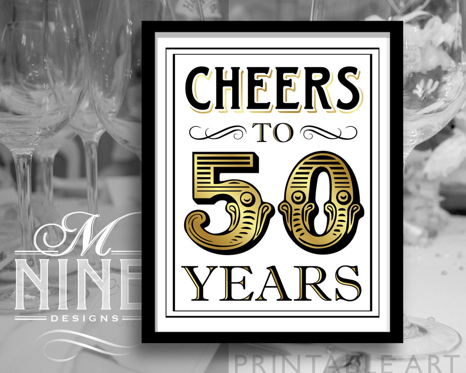 Gold Printable Art cheers to 50 Years Vintage - Etsy