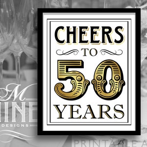 Gold Printable Art cheers to 50 Years Vintage - Etsy
