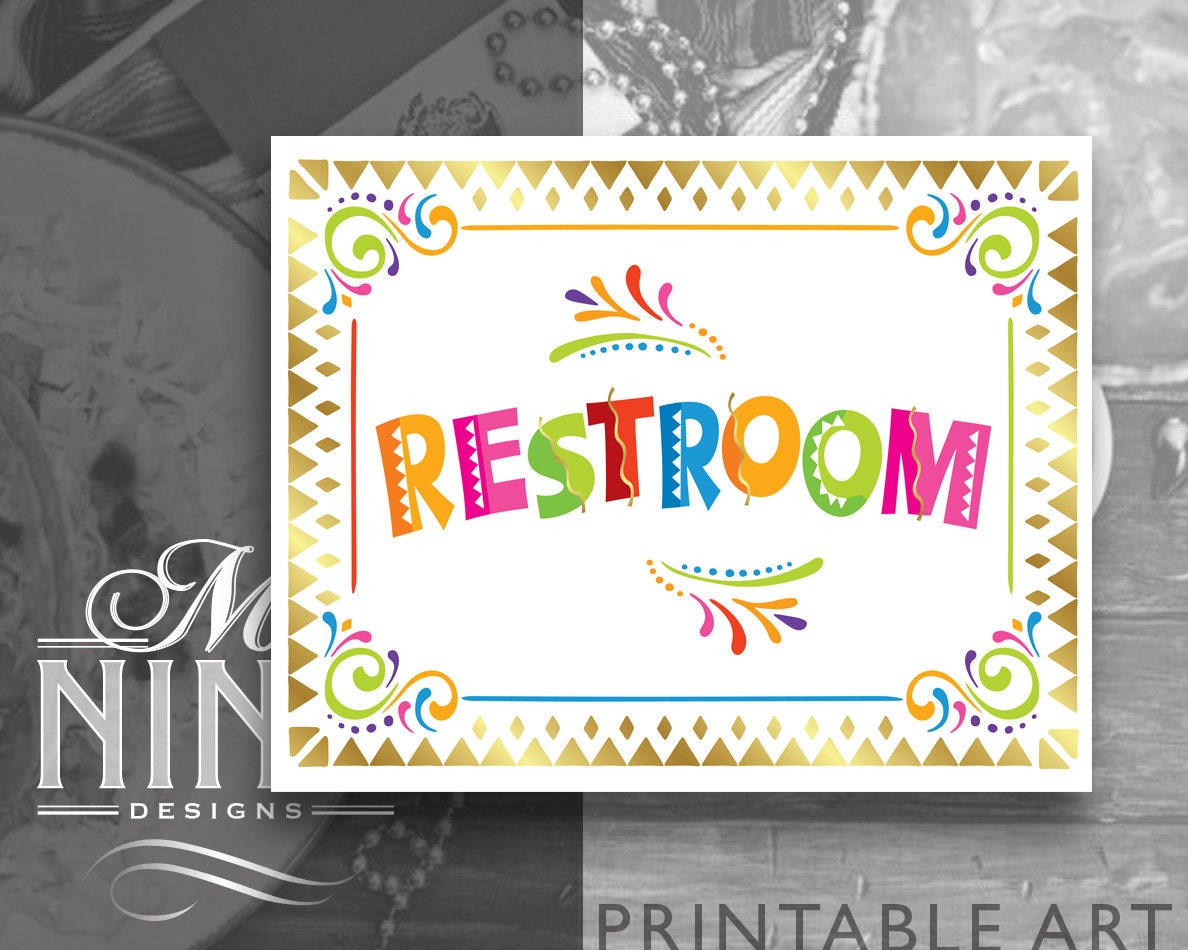 RESTROOM Sign Downloads Restroom Printable Fiesta Party | Etsy
