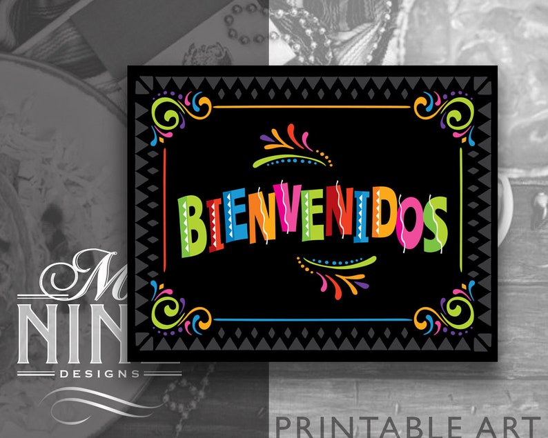 Fiesta Party Sign Printables BIENVENIDOS Sign Downloads Cinco de Mayo Party Signs Fiesta Party Signs FCB29 image 1