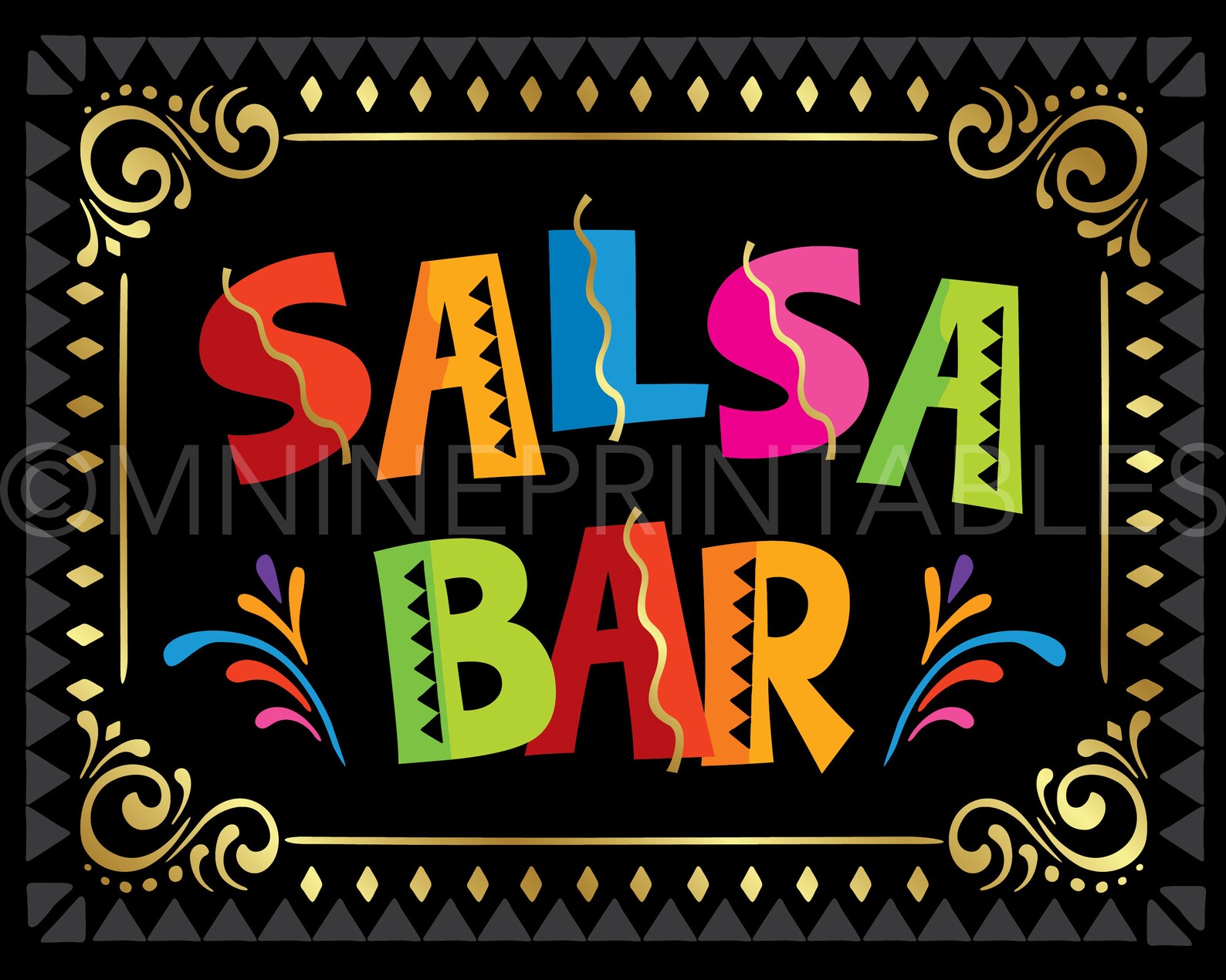 Fiesta Party Sign Printables SALSA BAR Sign Downloads Etsy
