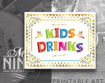 Fiesta Party Sign Printables | KIDS DRINKS Sign Downloads | Cinco de Mayo Party Signs | Fiesta Party Signs FCW30