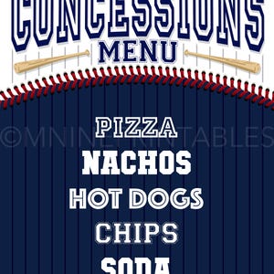 Baseball CONCESSIONS MENU Sign Printables Custom Party Sign - Etsy