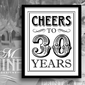 Black and White Printable Art "cheers to 30 Years" Vintage Party ...