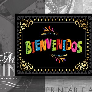 Fiesta Party Willkommensschild Printable, Bienvenidos Zeichen, Fiesta Hochzeit Party Zeichen Dekorationen, Cinco de Mayo, Sofort Download FG29