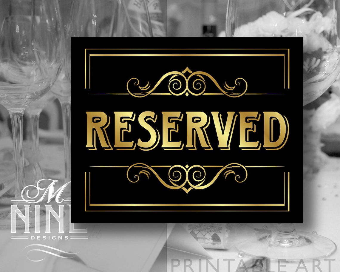 Black and Gold Party Printable Sign reserved | Etsy