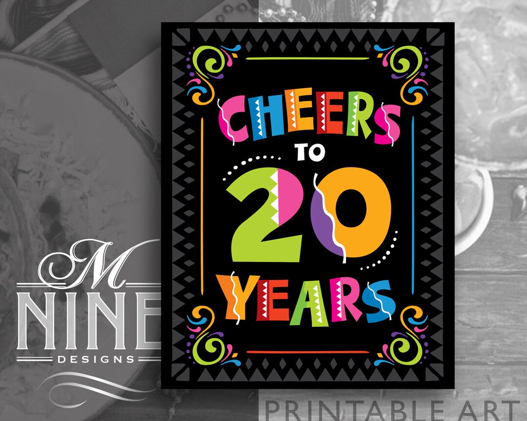 Fiesta Party Sign Printables | Cheers to 20 Years | 20th Anniversary ...