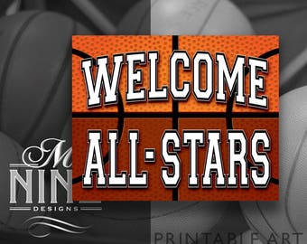 Basketball Party Sign Printables | Welcome All-Stars | Digital Downloads | Sports Printables | Basketball Party Welcome Sign Printable BK38