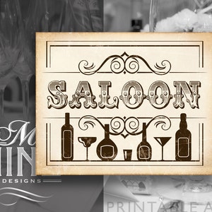 Rustic Party Printable Art &quot;SALOON&quot; Bar Party Download, Old West Party Print, Party Sign BWR57