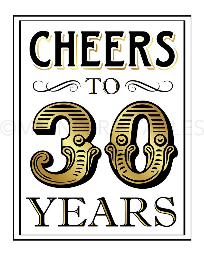 Gold Printable Art Cheers To 30 Years Vintage Etsy Gold Printable Art Cheers To 30 Years Vintage Etsy