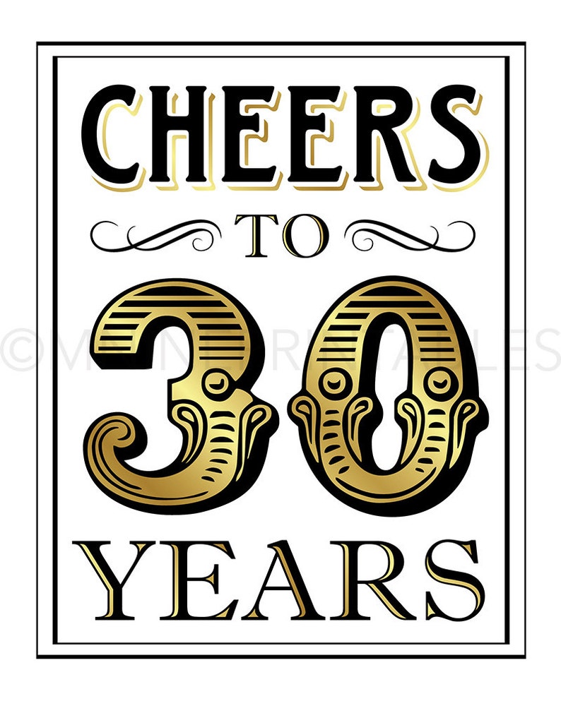 Gold Printable Art Cheers To 30 Years Vintage Etsy