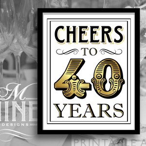 Gold Printable Art "cheers to 40 Years" Vintage Party Download, 40th ...