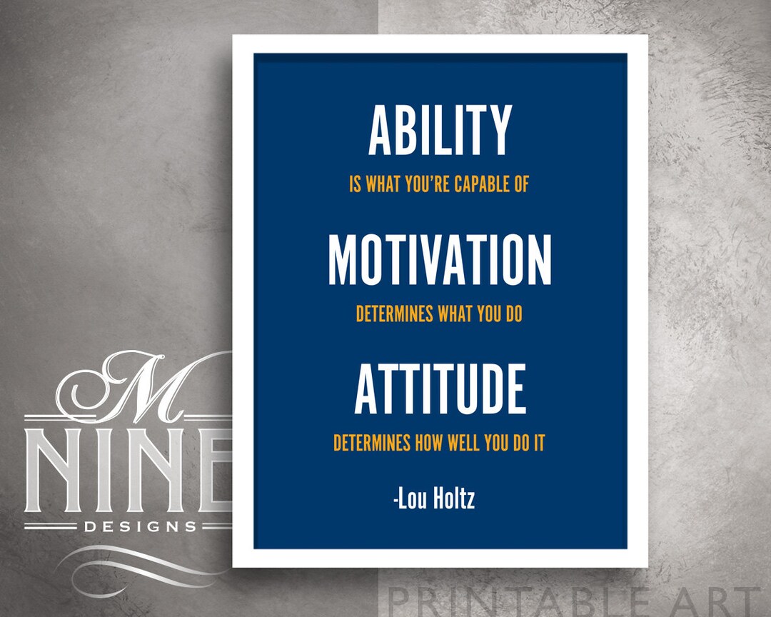 Ability Motivation Attitude Printable Quote, Motivational Print, Frame