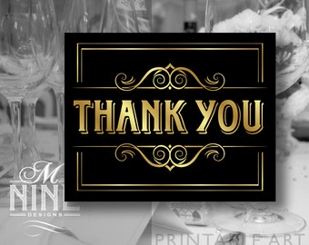 Party Printable "THANK YOU" Sign Vintage Party Signs, Gold Party Download, Printable Thank You Card, Wedding Signs, Thank You Sign BWBG35