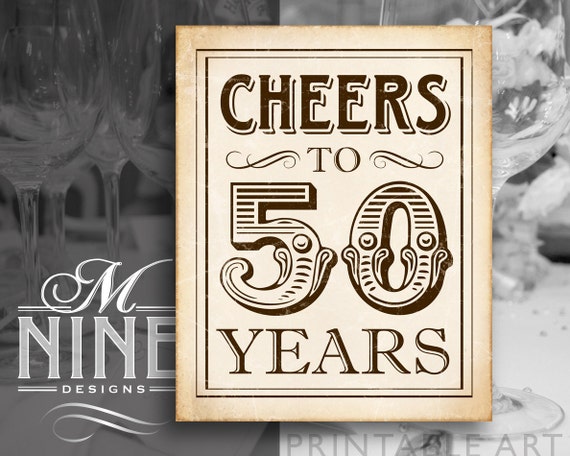 Decorazioni per la festa del 50° compleanno, Cheers To 50 Years, Manifesto stampabile per la festa del 50° anniversario dell'era del proibizionismo, Download immediato BWR45 - Italia